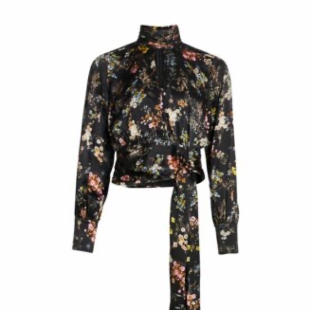cinq a sept Black Floral High-Neck Blouse